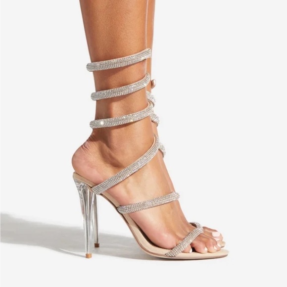 Silver Sparkly Wrap Around Heels - Picture 4 of 7